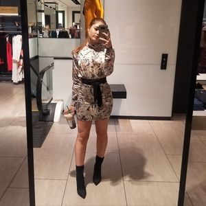 Marciano Mock Neck Satin Dress Cheetah